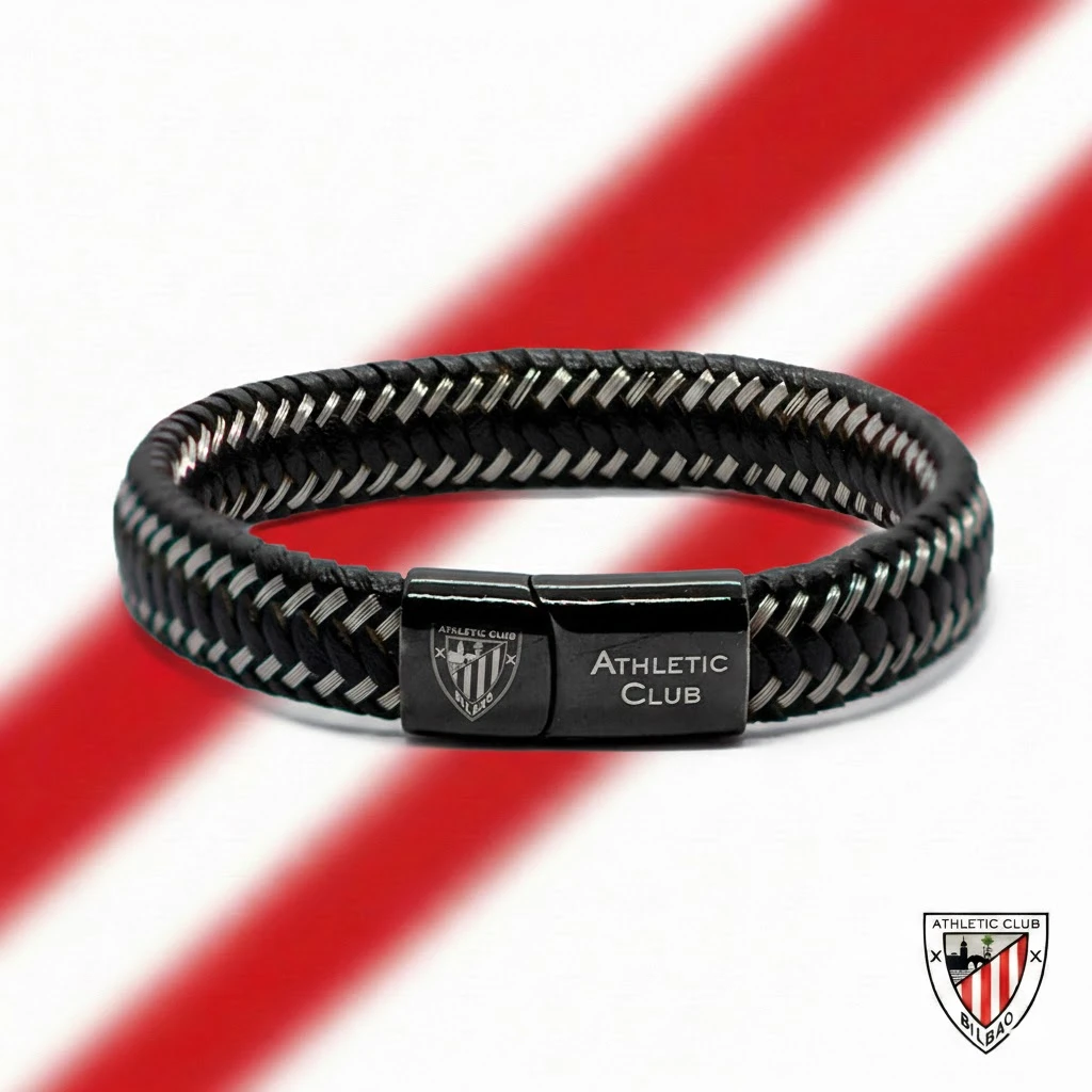 Pulsera de Cuero Trenzado, Cierre de Acero Inoxidable, Athletic Club Bilbao