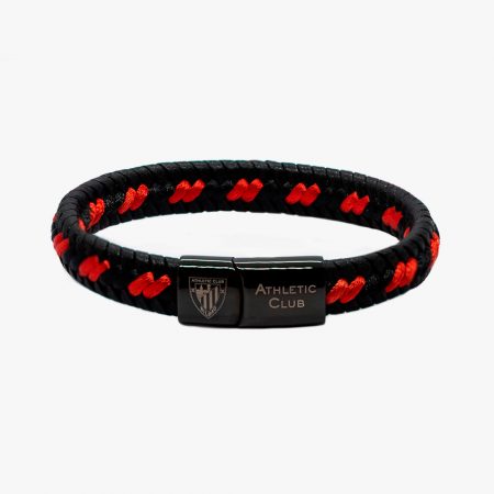 Pulsera de Cuero Trenzado negro y cordón de nailon rojo