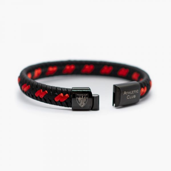 Pulsera de Cuero Trenzado negro y cordón de nailon rojo - Imagen 2