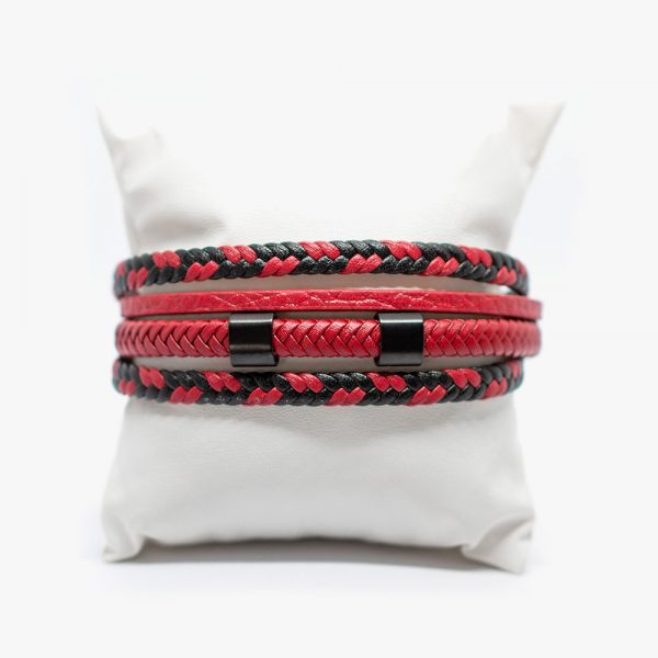 Pulsera de Cuero Trenzado rojo, Cierre de seguridad - Imagen 2