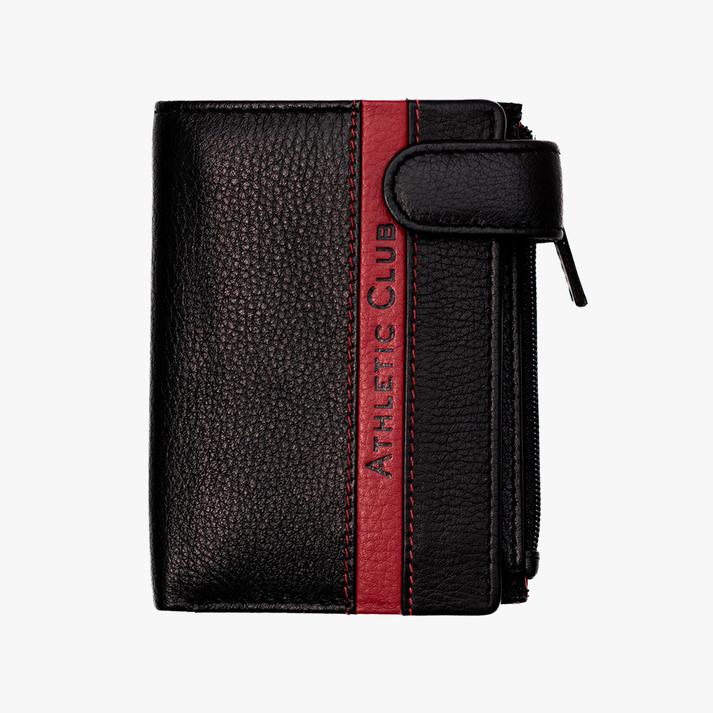 Tarjetero Monedero de Piel, Diseño Franja Roja