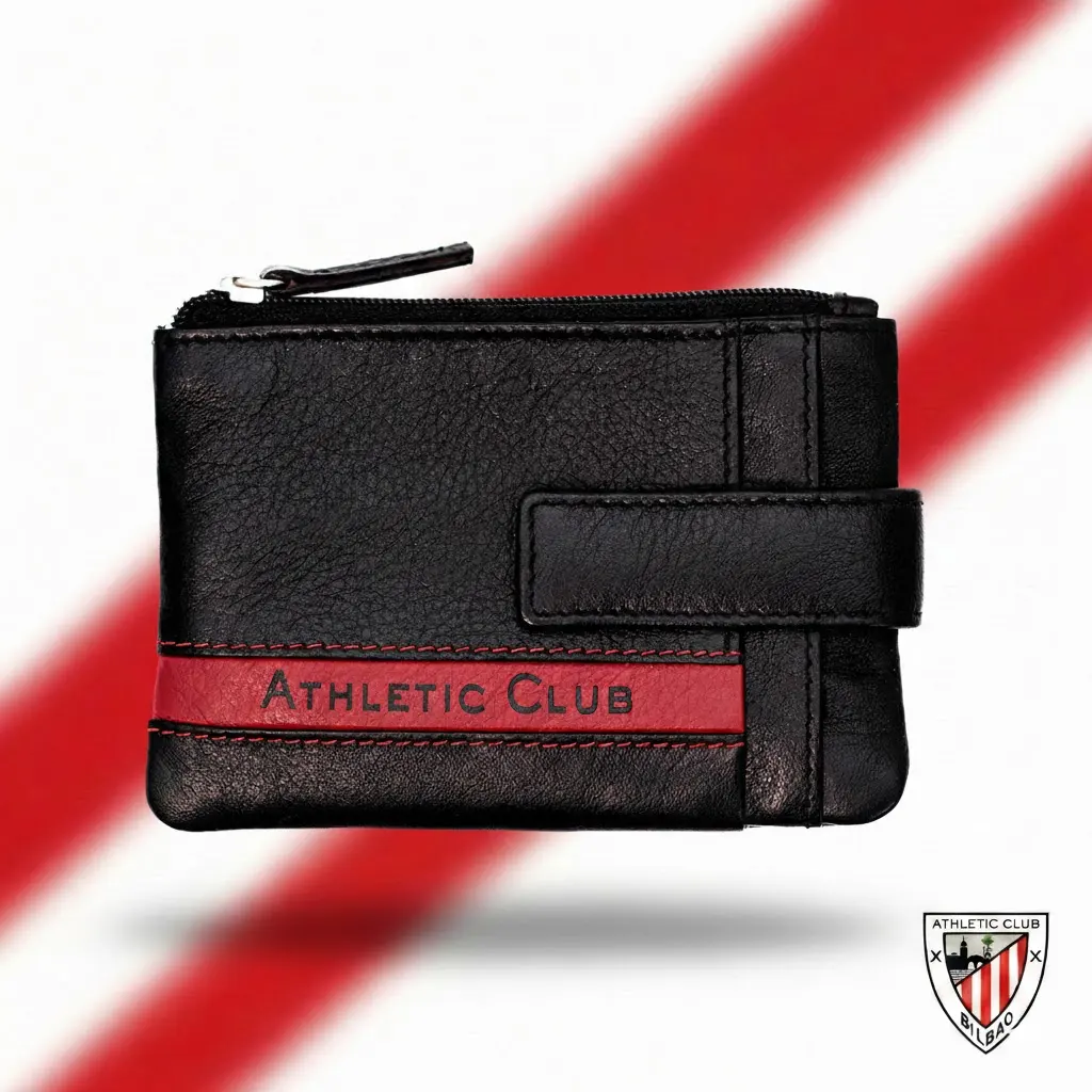 Monedero Tarjetero de Piel, Diseño Franja Roja Athletic Club Bilbao