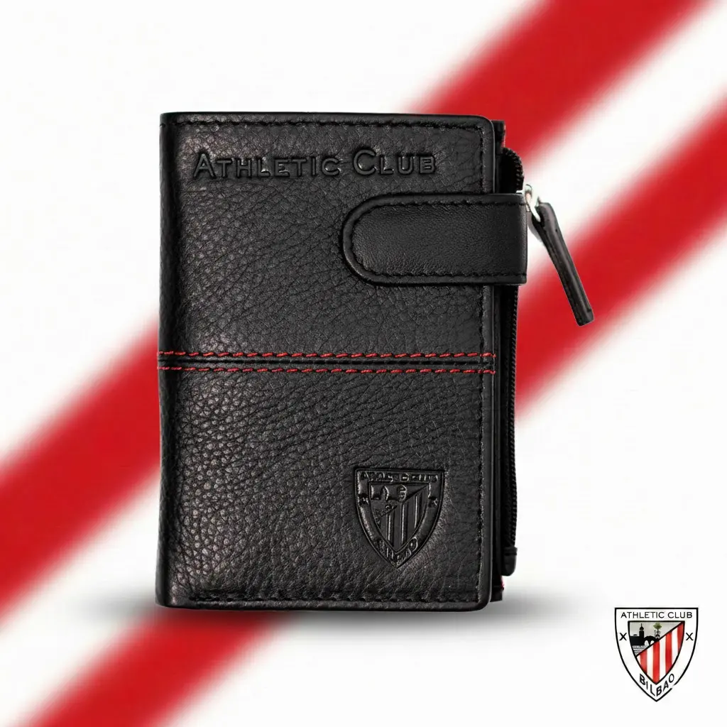 Tarjetero Monedero de Piel, Diseño Nombre y Escudo Athletic Club Bilbao