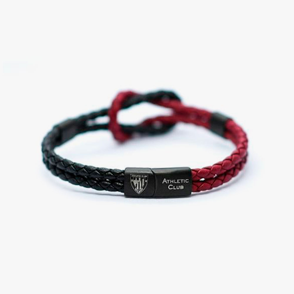 Pulsera de Piel Trenzada Roja y Negra con Nudo Marinero Athletic Club Bilbao
