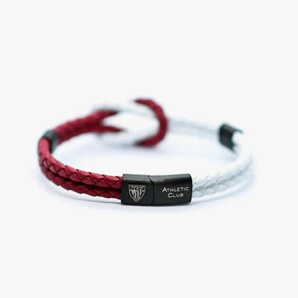 Pulsera de Piel Trenzada Roja y Blanca con Nudo Marinero Athletic Club Bilbao - Imagen 2