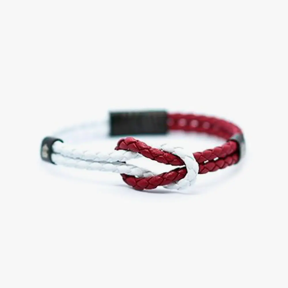 Pulsera de Piel Trenzada Roja y Blanca con Nudo Marinero Athletic Club Bilbao - Imagen 3