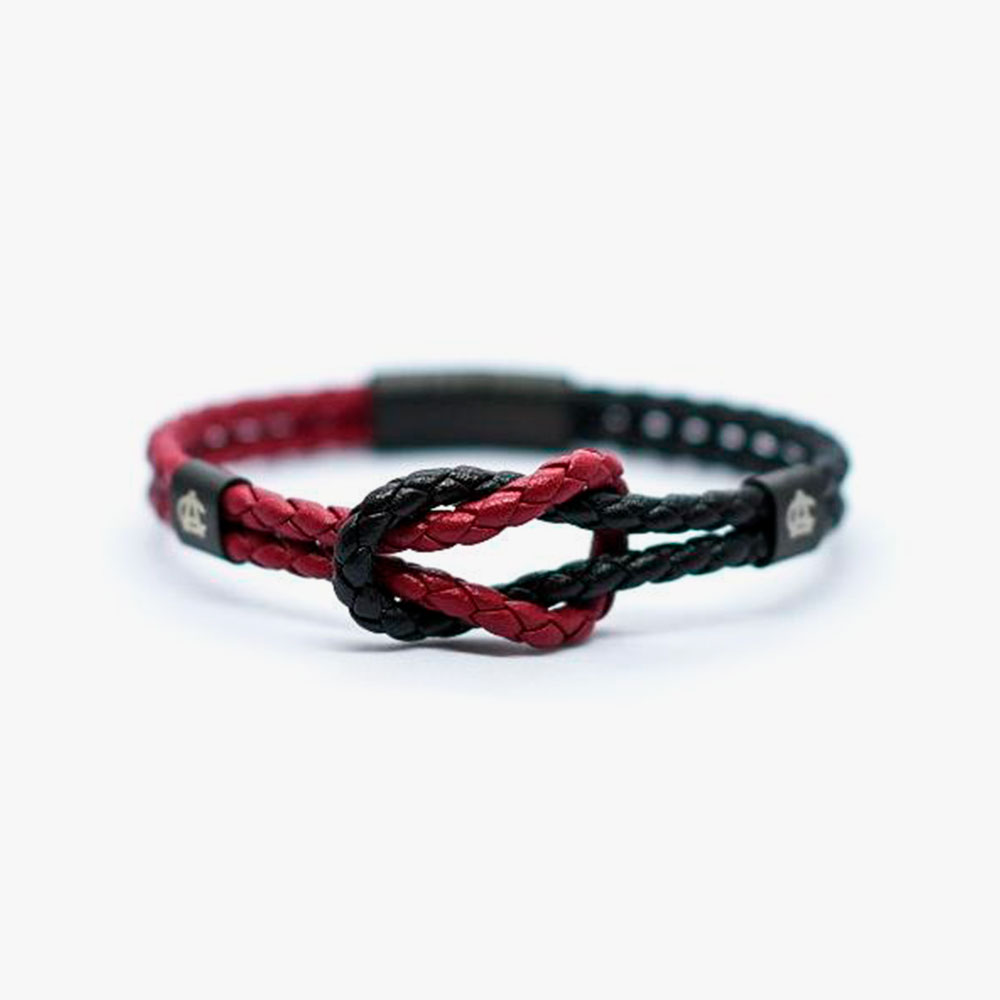 Pulsera de Piel Trenzada Roja y Negra con Nudo Marinero Athletic Club Bilbao - Imagen 2