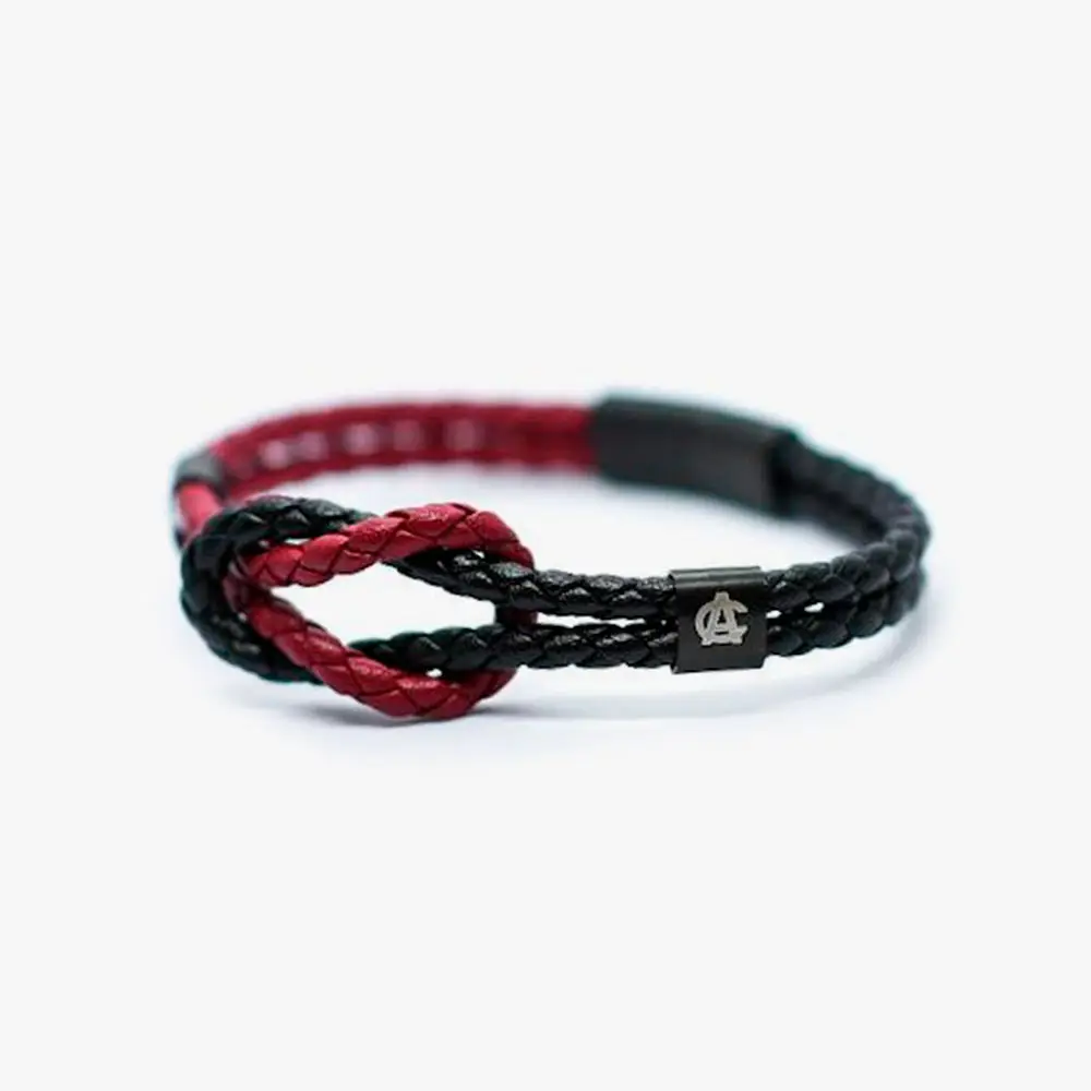 Pulsera de Piel Trenzada Roja y Negra con Nudo Marinero Athletic Club Bilbao - Imagen 4