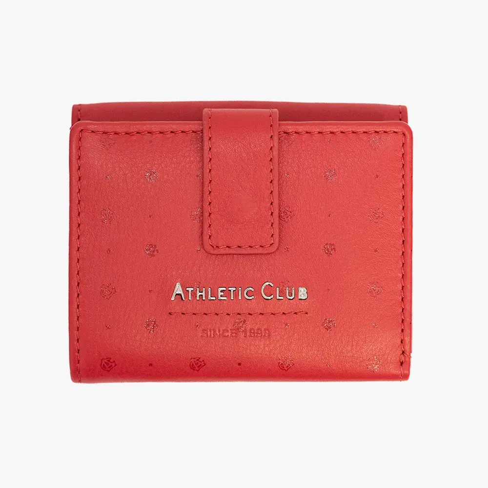 Cartera de piel roja, monedero cierre botón, Athletic Club Bilbao
