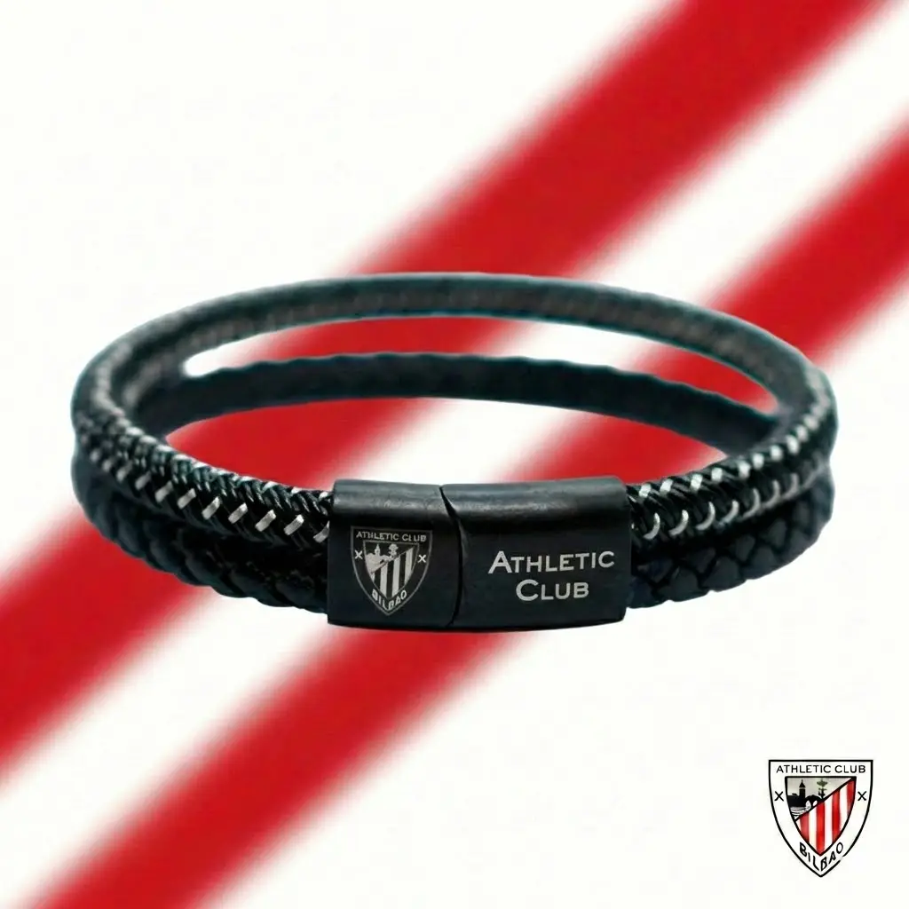 Pulsera de Piel Trenzada Con Filigrana Plata Athletic Club Bilbao