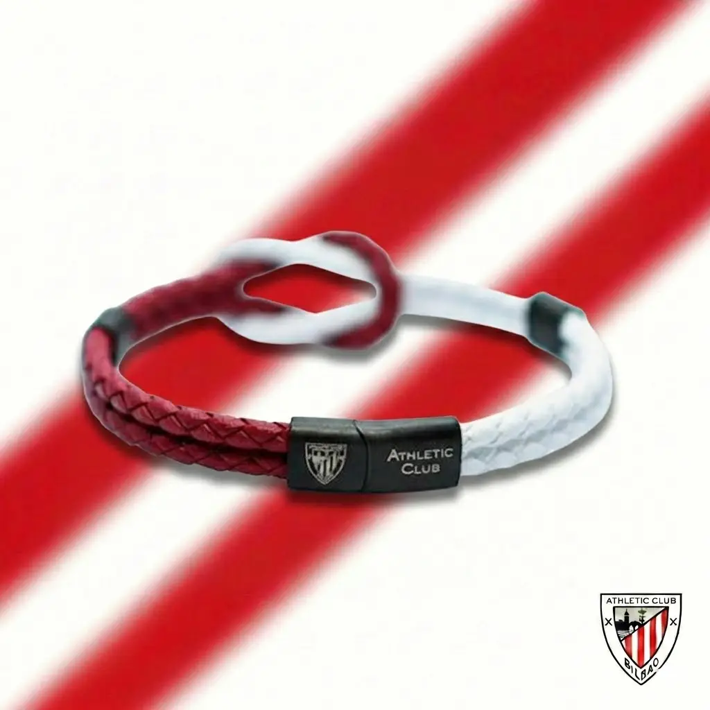Pulsera de Piel Trenzada Roja y Blanca con Nudo Marinero Athletic Club Bilbao