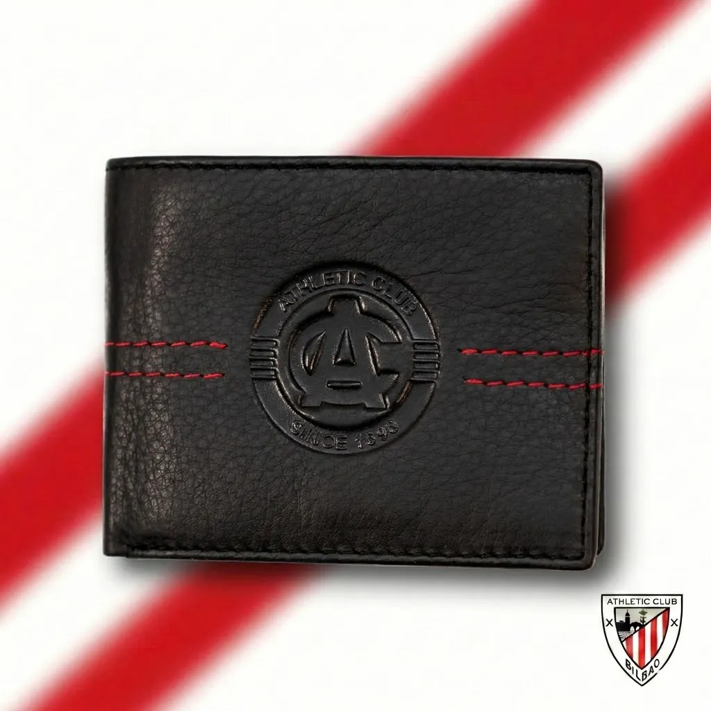 Billetera Americana con monedero de Piel, Diseño AC, Athletic Club Bilbao
