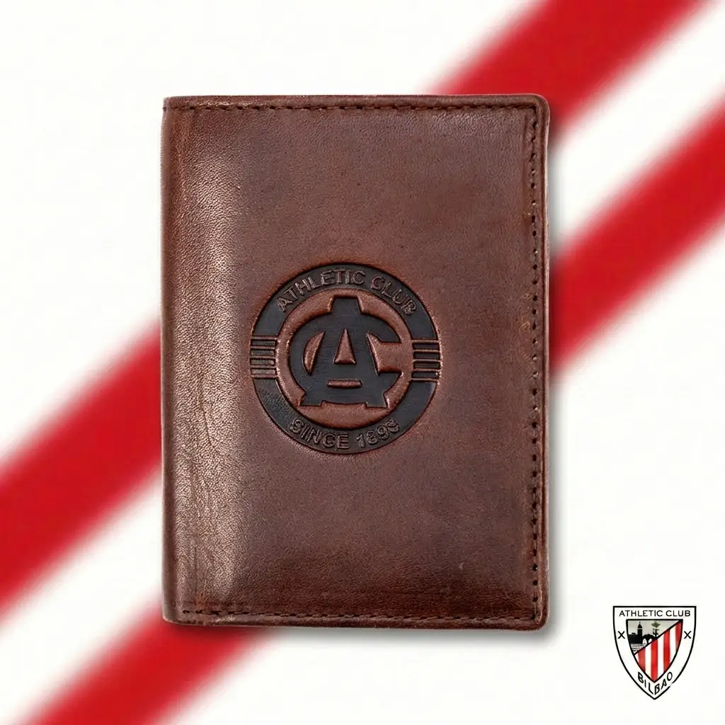 Billetera Clásica con monedero de Piel Marrón, Diseño AC, Athletic Club Bilbao