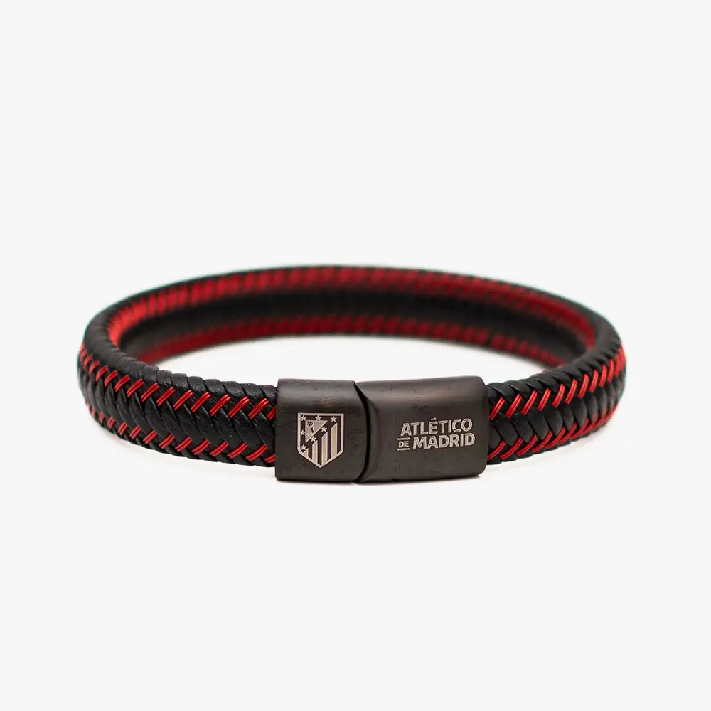 Pulsera de Cuero Trenzado, Cierre de Acero Cromado, Atlético de Madrid - Imagen 2
