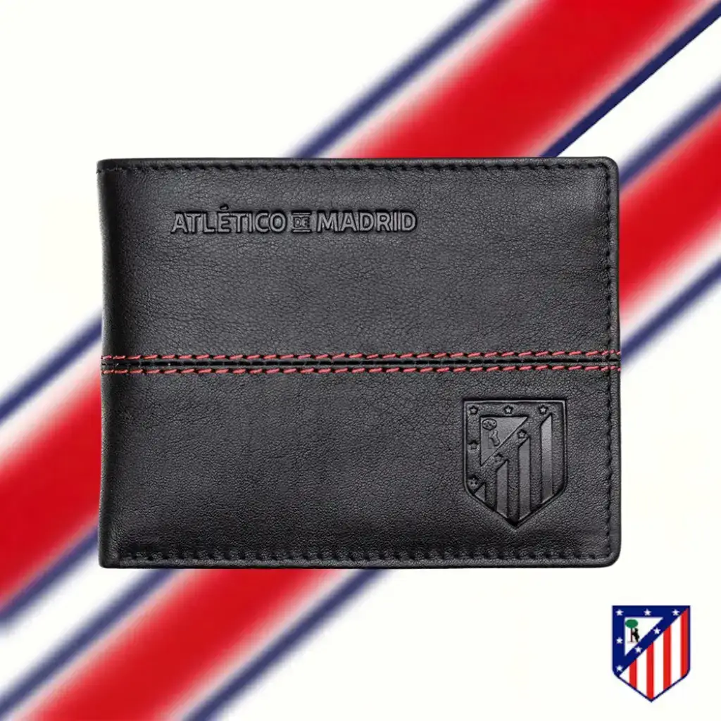 Billetera Americana de Piel, Diseño Nombre y Escudo Atlético de Madrid