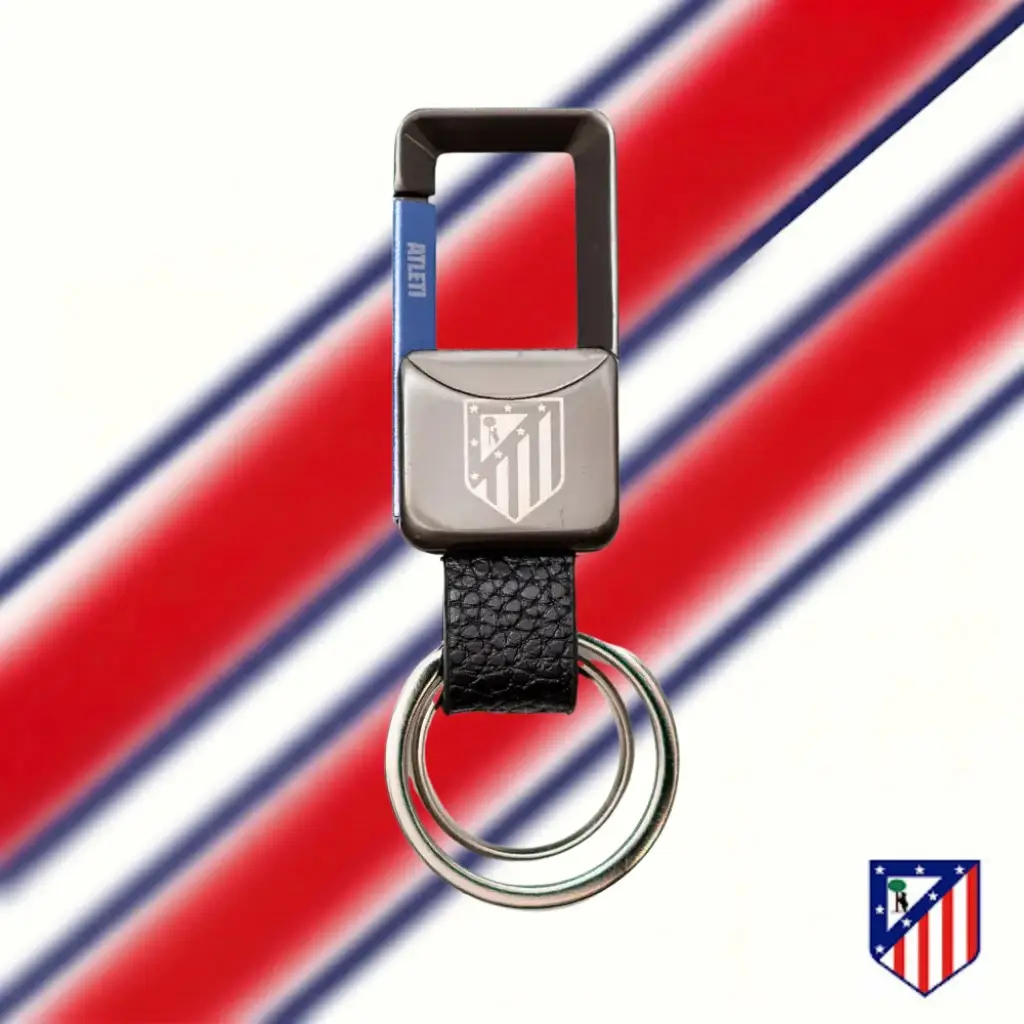 Llavero mosquetón acero y piel Atlético de Madrid