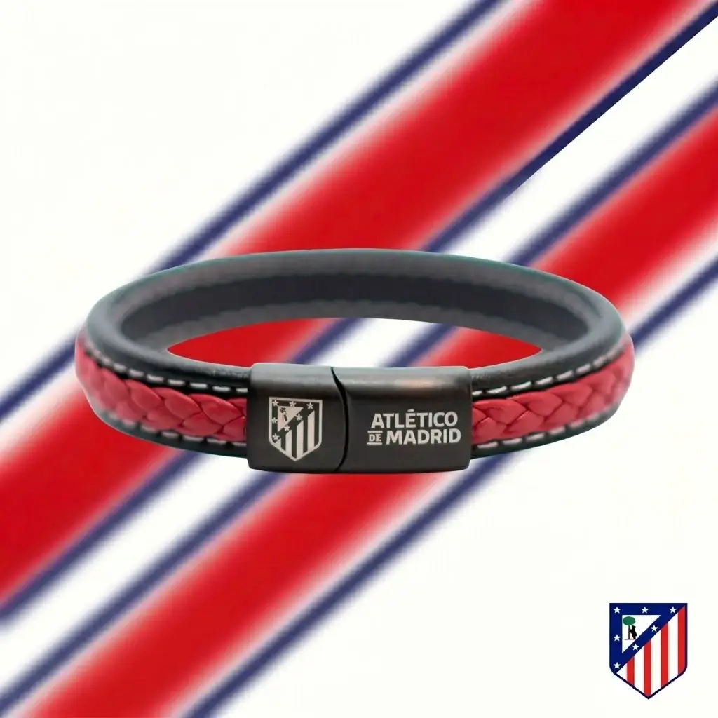 Pulsera de Piel Trenzada Roja, Atlético de Madrid