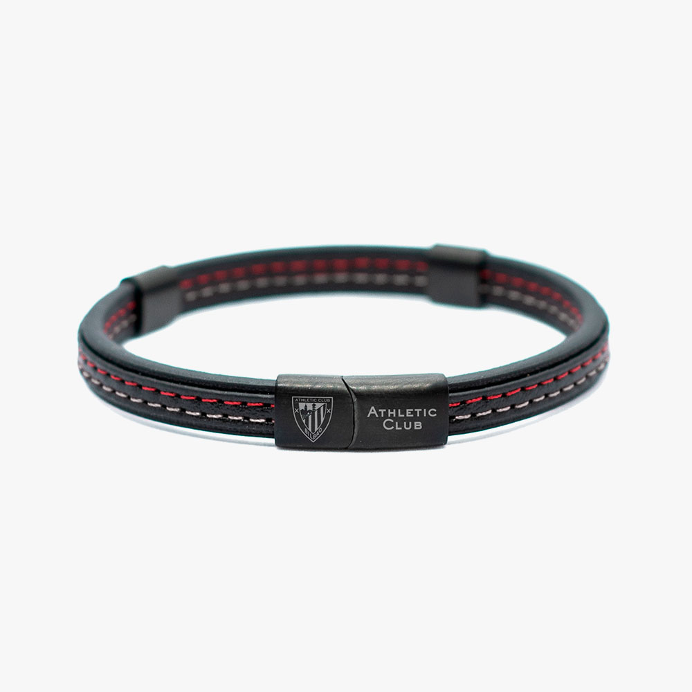 Pulsera de Cuero negro, Cierre de seguridad, Athletic Club Bilbao - Imagen 2