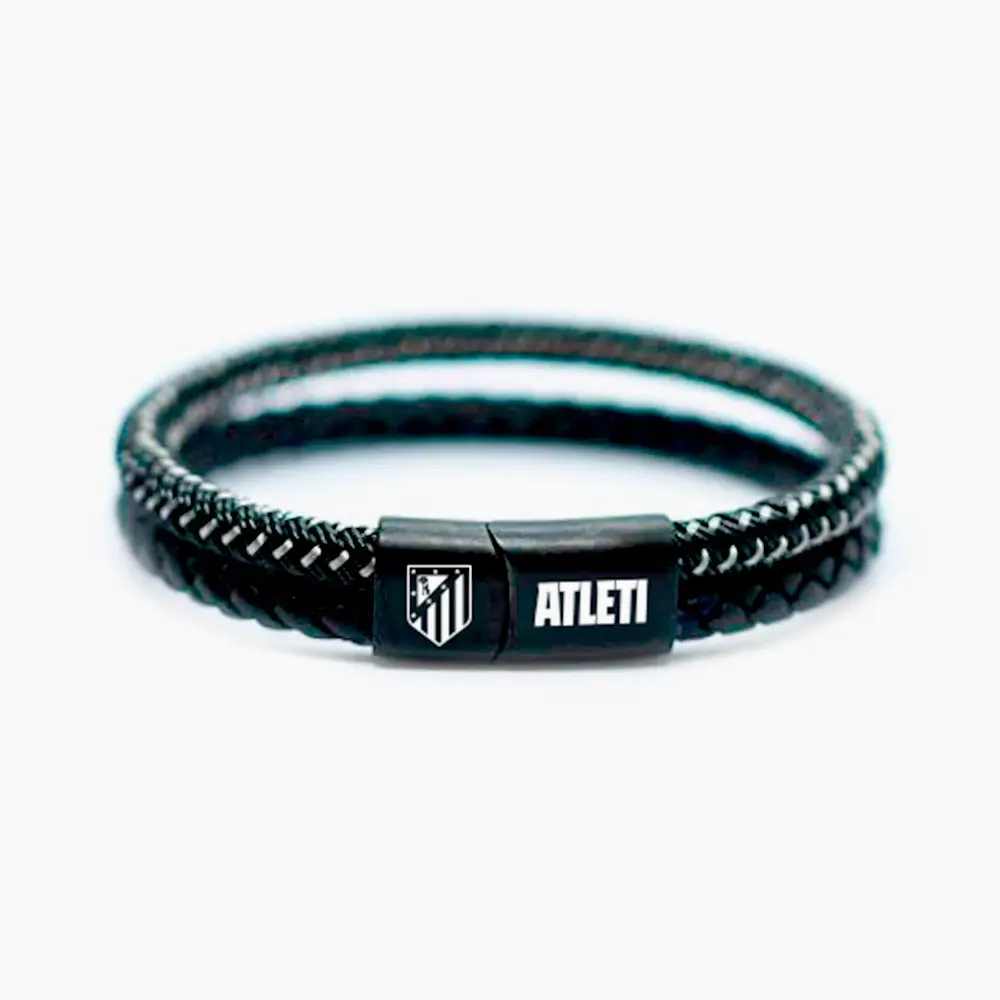 Pulsera de Cuero Trenzado, Cierre de Acero Cromado, Atlético de Madrid